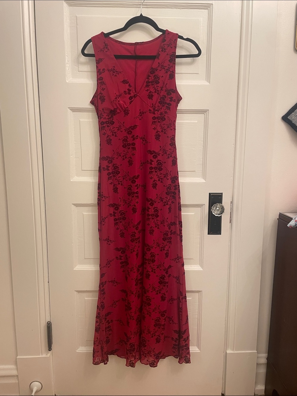 Red Floral Midi Dress with maroon velvet Print